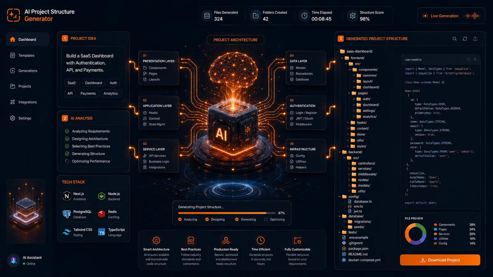 Project structure generator — example project structure diagram