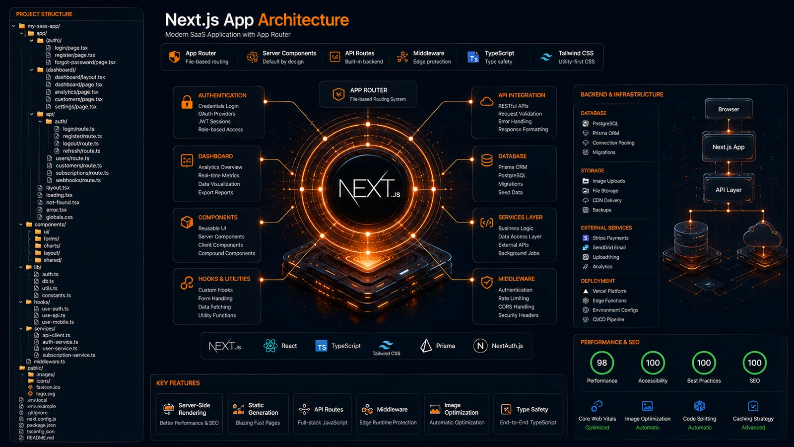 Next.js project structure infographic by ProFolderAI